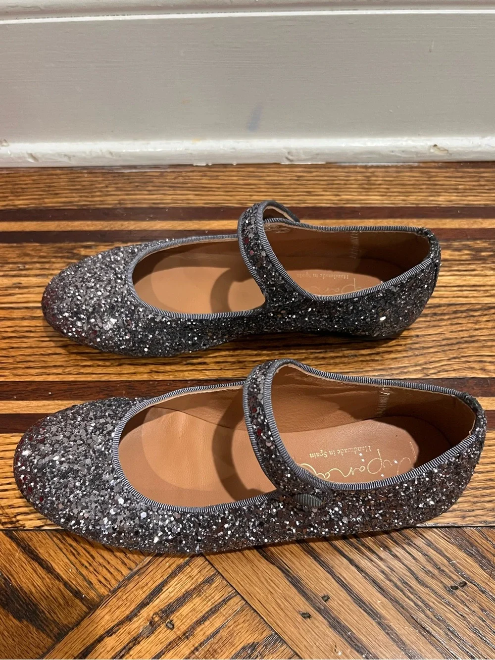 Papanatas Girls Gray Glitter Mary Jane Shoes EU 34 / US 3